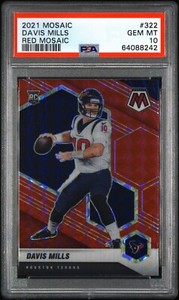 2021 Panini Mosaic #322 Davis Mills Red Mosaic Prizm Gem Mint PSA 10 Rookie POP8