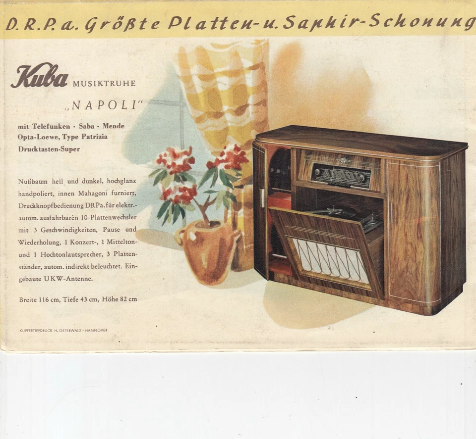 Rare Vintage Radio Brochure - KUBA - German console radios - Capri - Venetia ad  - Image 2 of 4