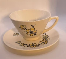 Mid Century Vintage USA Pottery Cherry Blossom Cup and Saucer