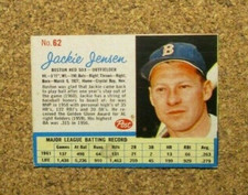 1962 Post Cereal Baseball #62 Jackie Jensen (Boston Red Sox)