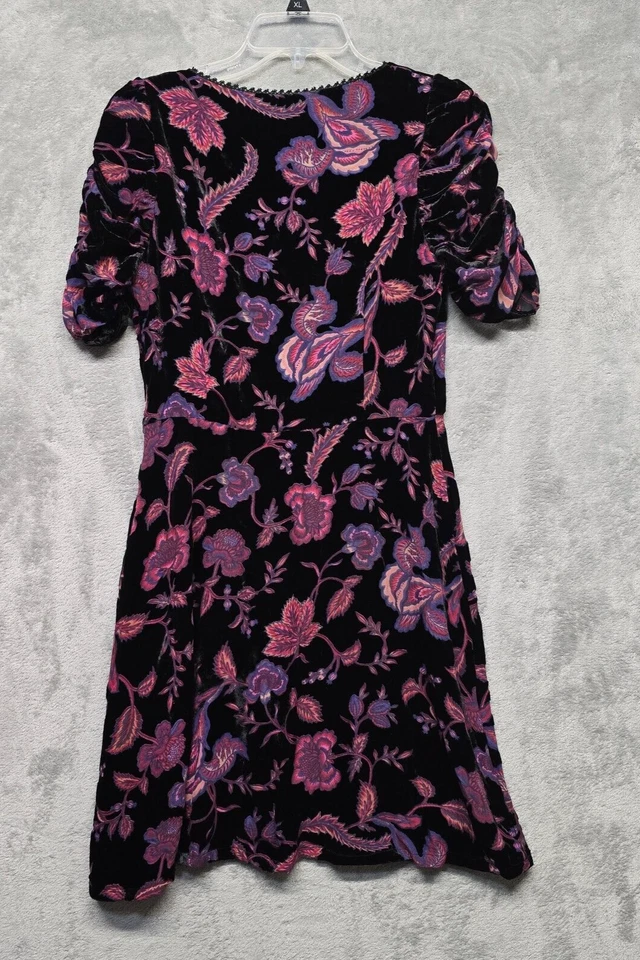 Vestido Rebecca Minkoff Mujer Talla 4 Negro Terciopelo Púrpura Floral Mini Hada Arlette Foto 2 de 4