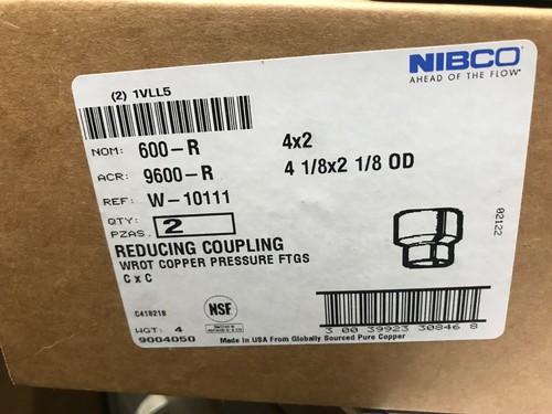 Nibco 600R 4 x 2 Wrot Copper reducing coupling (Box of 2)