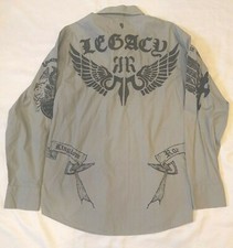 NWT Roar Mens Legacy Gray Black Embroidered L/S Button Up Shirt Medium