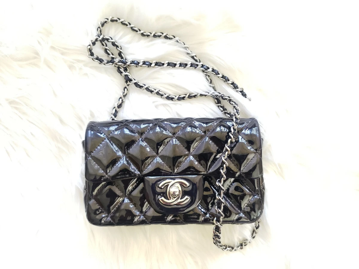 Lot - Mini CHANEL Black Quilted Patent Leather Bag