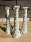 Vintage Anchor Hocking Milk Glass Bud Vase(s) - Stars and Bars - 9 Inches Tall