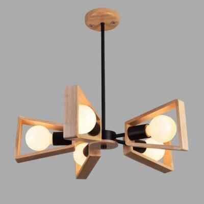 Nordic Wooden Pendant Light 5 Arms Black Powder Coated Cone Sputnik Lamp