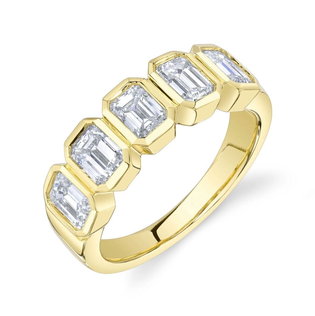 14K Yellow Gold Emerald Cut Diamond Band Ring Bezel Natural 2.03 CT