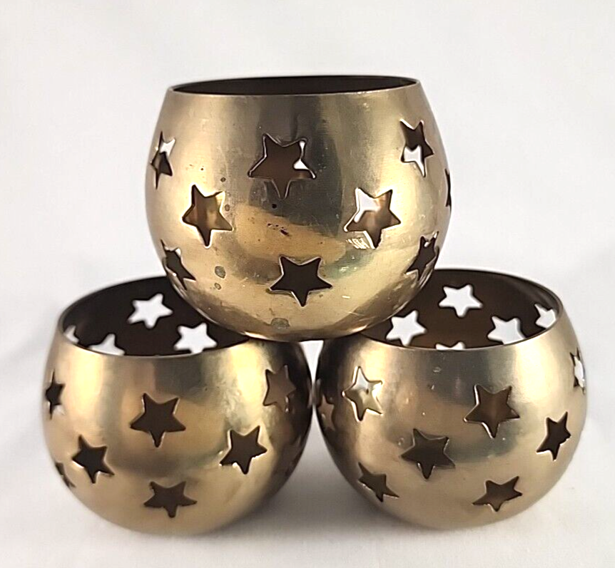 Vintage Brass Star Candle Holder Celestial Round Tealight Set of 3 eBay