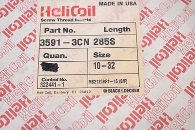 HELICOIL 3591-3CN 285S SCREW THREAD INSERTS, 10-32, MS21209F1-15, (LOT OF 100)