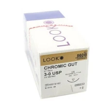 Look X560B Chromic Gut Absorbable Sutures 3-0 27" C6 3/8 Circle Reverse Cut 12Pk