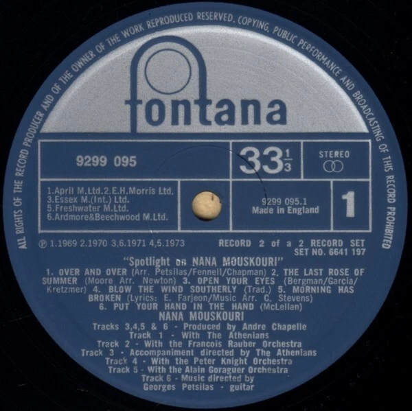 NANA MOUSKOURI Spotlight On Nana Mouskouri Vinyl Record Album LP Fontana & 1973 Foto 4 de 4