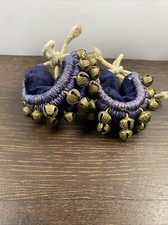 Blue Pads Ghungroo Pair 2 Lines Of Brass Bells Mounted Vintage Set