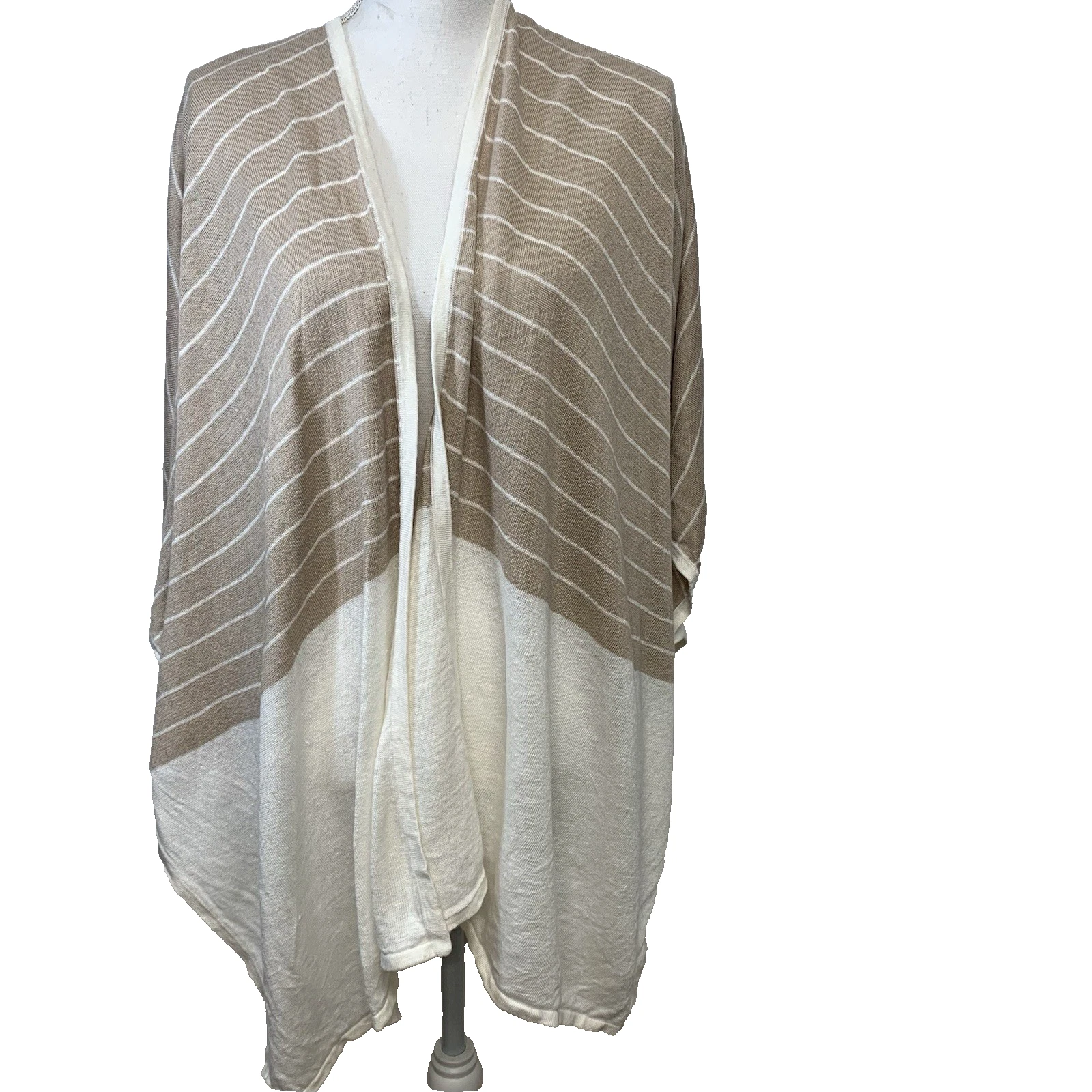 Garnet Hill Linen Wrap Poncho Shaw OS Neutral Lightweight Lagenlook Boho Travel