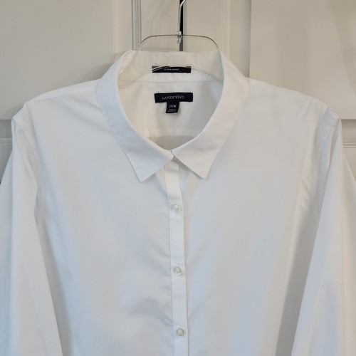 Lands End No Iron Supima Hemd Übergröße 26 W weiß Knopfleiste Manschetten Kragen - Bild 3 von 7
