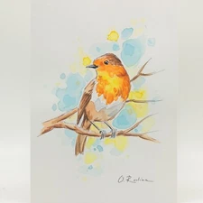 American Robin Bird Watercolor Painting Original bird lover gift signed fine art