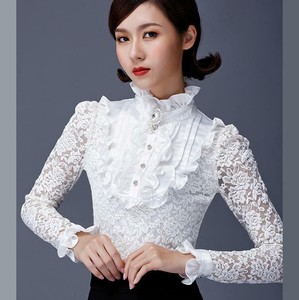 high collar ruffle blouse