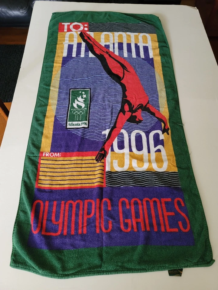 VTG Atlanta 1996 Olympics Beach Towel Cannon Woman Diving Postcard Big Logo GC - Image 4 of 4