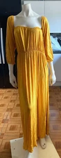 BNWT Ladies BOOHOO Butterscotch MUSTARD BALLOON SLEEVE Bardot Maxi Dress 14