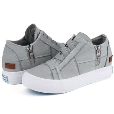 Women's Hidden Wedge Boots Ankle Heels Sneakers Slip On Canvas Shoes Side Zipper
