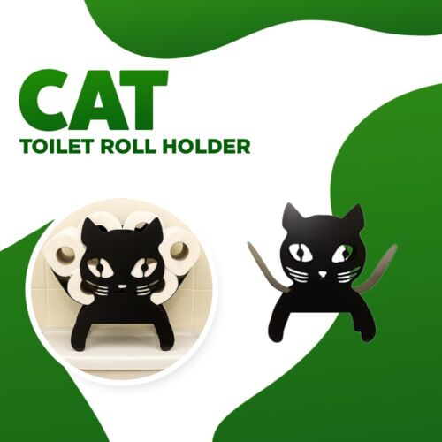 Novelty Black Cat Toilet Roll Holder Bathroom Free Standing Metal Kitten Storage - Picture 3 of 24