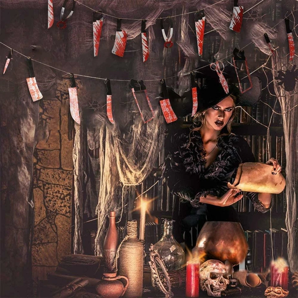 3 Set Halloween Bloody Weapons Scary Garland Banner Halloween Party Decorations - Image 2 of 4