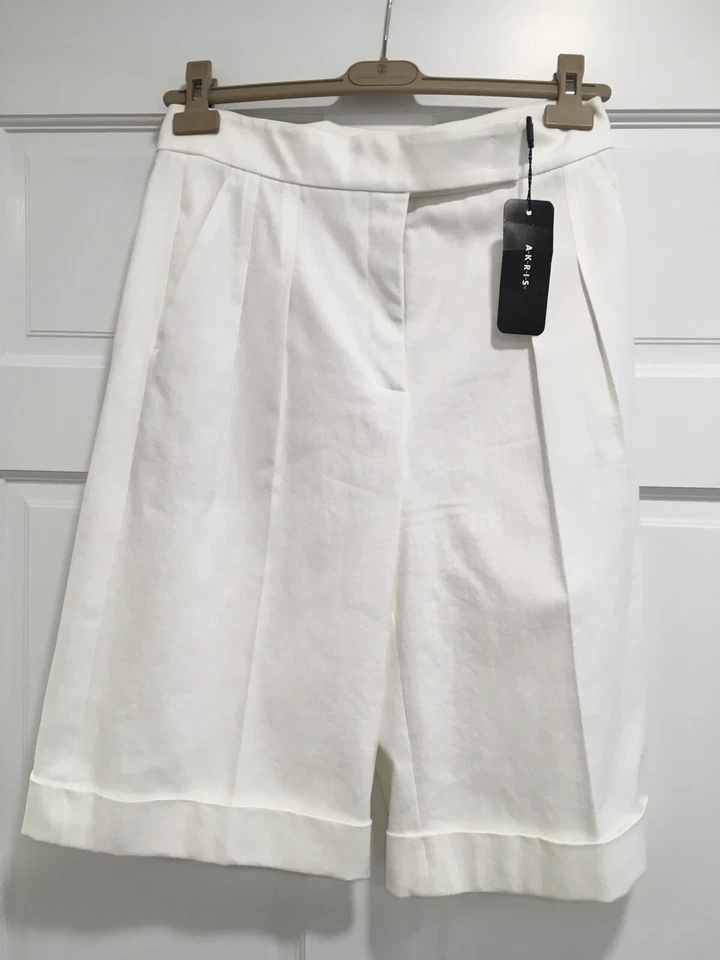 Pantalones cortos elásticos de tiro alto blancos de pierna ancha para mujer Akris Punto talla 6