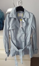 Iceberg Designer Women's Pale Blue Short Trench Coat Uk 8 Rrp £285