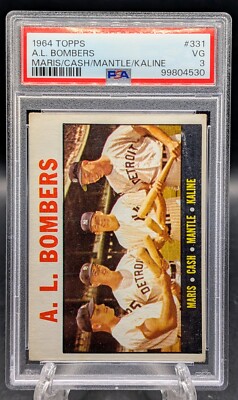 1964 Topps #331 A.L. Bombers Mickey Mantle Al Kaline Roger Maris Norm Cash PSA 3