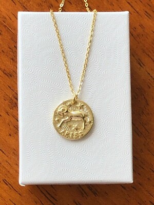 925 Sterling Silver Gold Aries Zodiac Pendant Necklace Womens Girls 15mm 16-18''