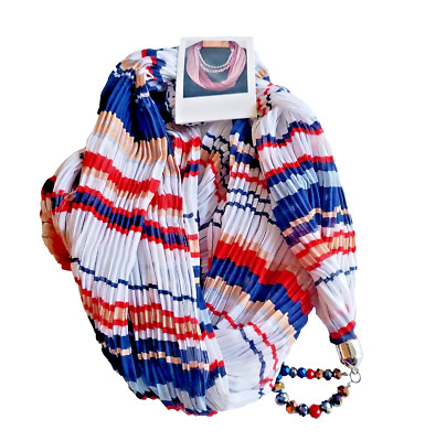 Women's Infinity Pleated Scarf Beaded Necklace Beads Multicolor