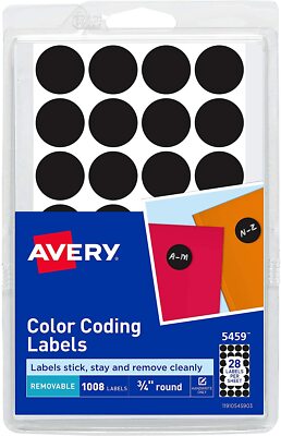 Avery Handwrite Only Removable Round Color-Coding Labels, 3/4'' dia, Black  
