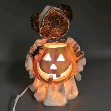 Vintage Resin Halloween Ghost Teddy Bear  Pumpkin 9  Light Up.