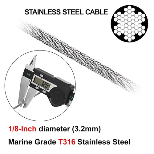 T316 Stainless Steel 1/8" Deck Railing Cable 7x7 Wire Rope for DIY Balustrades - Picture 3 of 20