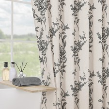 Craidlela Black Linen Farmhouse Shower Curtain, Boho Floral Bathroom 72x72