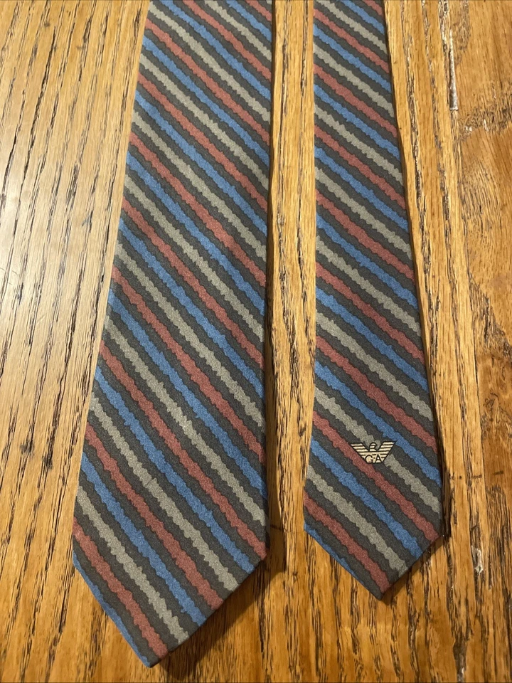 Vintage EUC Emporio Armani Silk Skinny Tie Striped Necktie Men’s - Image 4 of 4