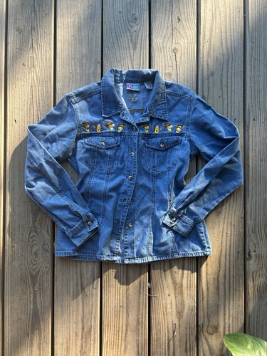 Disney Tigger Denim Button Down Girls Size Medium Pooh Brand Embroidered Vintage - Picture 13 of 15