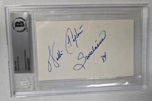 Walter Payton Sweetness Signed 3x5 Index Card Beckett Encapsulated Chicago Bears