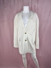 NWT Free People Womens White Pinstripe Reggie Blazer Size Large Oversized
