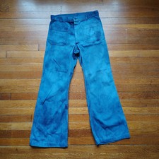 Vintage 1970s Navy Sailor Bell Bottom Denim Jeans Pants 34 Tie Dye Tie-dye Flare