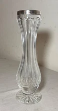 Vintage German cut crystal colorless glass 925 sterling silver flower vase