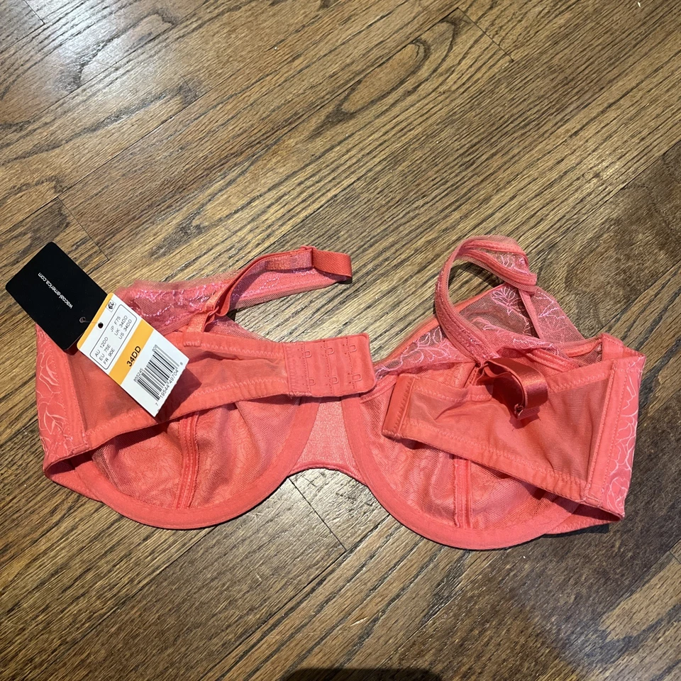Sujetador para mujer Wacoal 34DD con aros coral encaje correas ajustables cierre trasero Foto 2 de 4