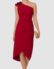Adrianna Papell Women's Red Beaded-Shoulder Ruched-Side Dress Petite Size 2P