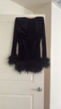 NEW, House of CB Lavinia Feather Trim Long Sleeve Velvet Minidress SZ M #MD74