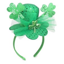 St. Patrick's Day Sequin Headband, Green Hair Top Hat With Clovers and Tulle