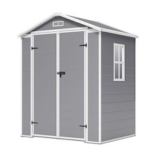Black and Grey 6X4.4FT PP Plastic Outdoor Storage Shed, Double Outward-Opening