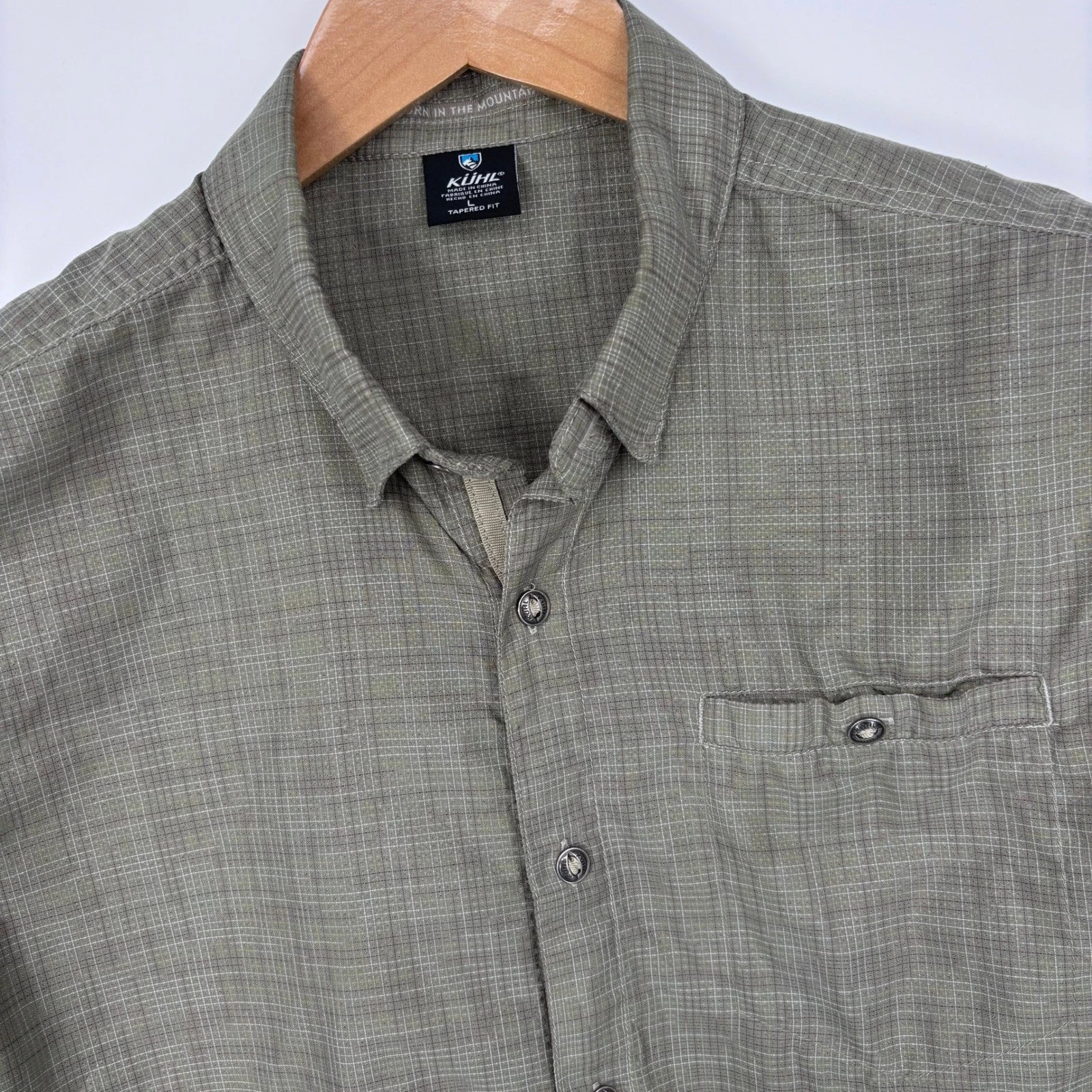 Kuhl Optimizr Short Sleeve Button Down Shirt Mens L Green Hiking Outdoors Travel