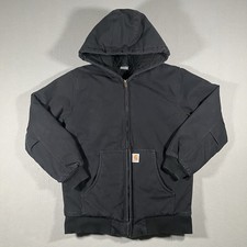 Carhartt Canvas Quilted Lined Black Hooded Jacket Youth Size XL 18/20