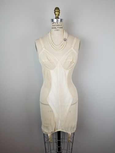 Vintage 1950's Corselette Shapewear Slip Garter Pin Up Ivory Lace & Mesh Size 34 - Picture 9 of 13
