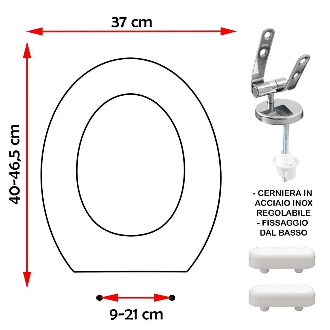 Copriwater Per HATRIA MARILYN Sospeso – Termoindurente Bianco, Cerniere Inox Normali O Soft Close Con Quick Release, Made In Italy - 5