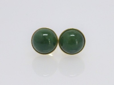 Ohrstecker Ohrringe Jade Cabochon Grün 925 Gold -versch. Grössen